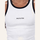 Contrast Curve Tank White x Black — logo detail