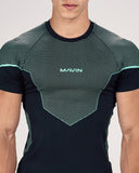 Stealth Compression Tee Black x Light Blue front detail