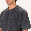 Classic Washed Tee Stone Black - closeup shoulder