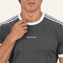 Contour Stripe Slim Tee Charcoal x White - closeup collar