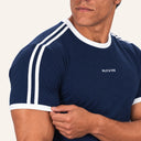 Contour Stripe Slim Tee Navy x White - closeup cuff