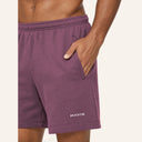 Essential Cotton Shorts Purple - pocket and logo detail
