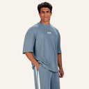 Essential Waffle Tee Light Blue - angled front