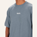 Essential Waffle Tee Light Blue - waffle knit and logo detail