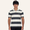 Stripped Polo Shirt Grey x White - front detail