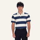 Stripped Polo Shirt Navy x White - front detail