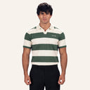 Stripped Polo Shirt Olive x White - front alternate