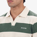 Stripped Polo Shirt Olive x White - collar detail