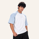 Rival Oversized Tee White x Light Blue - angled front