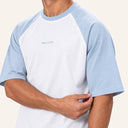 Rival Oversized Tee White x Light Blue - raglan detail