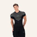 Stealth Compression Tee in Black x Light Blue - angled front view