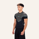 Stealth Compression Tee in Black x Light Blue - three quarter view