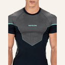 Stealth Compression Tee in Black x Light Blue - fabric and chest panel detail