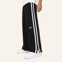 Waffle Stripe Sweatpants Black - side stripe and hem detail