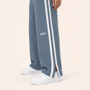 Waffle Stripe Sweatpants Light Blue - side stripe and hem detail