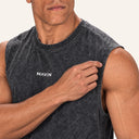 Washed Oversize Tank Stone Black - closeup shoulder