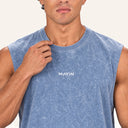 Washed Oversize Tank Stone Blue - closeup collar