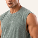 Washed Oversize Tank Stone Olive - closeup shoulder